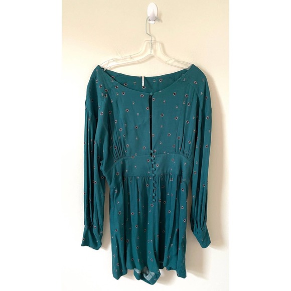 Free People BOHO Romper Teal Green Size Large - Picture 2 of 10